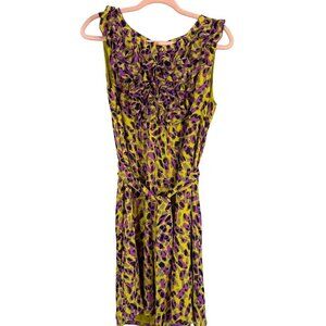 Retro Animal Print Tank Dress M Green Midi Tropical Safari Floral Colorful Indie